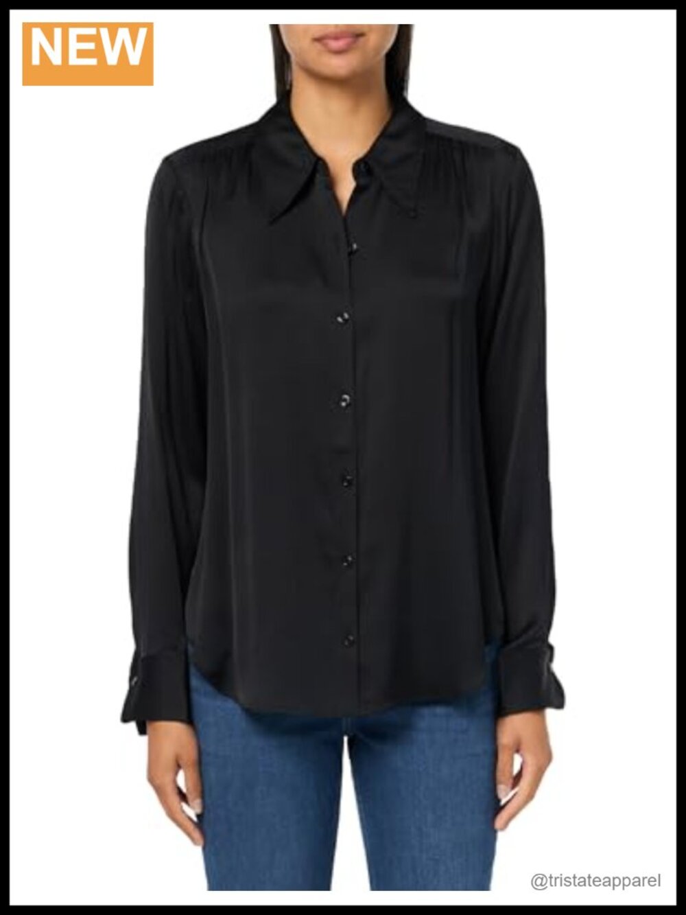 Silk Blend Button Down Blouse Long Sleeve Collared Shirt